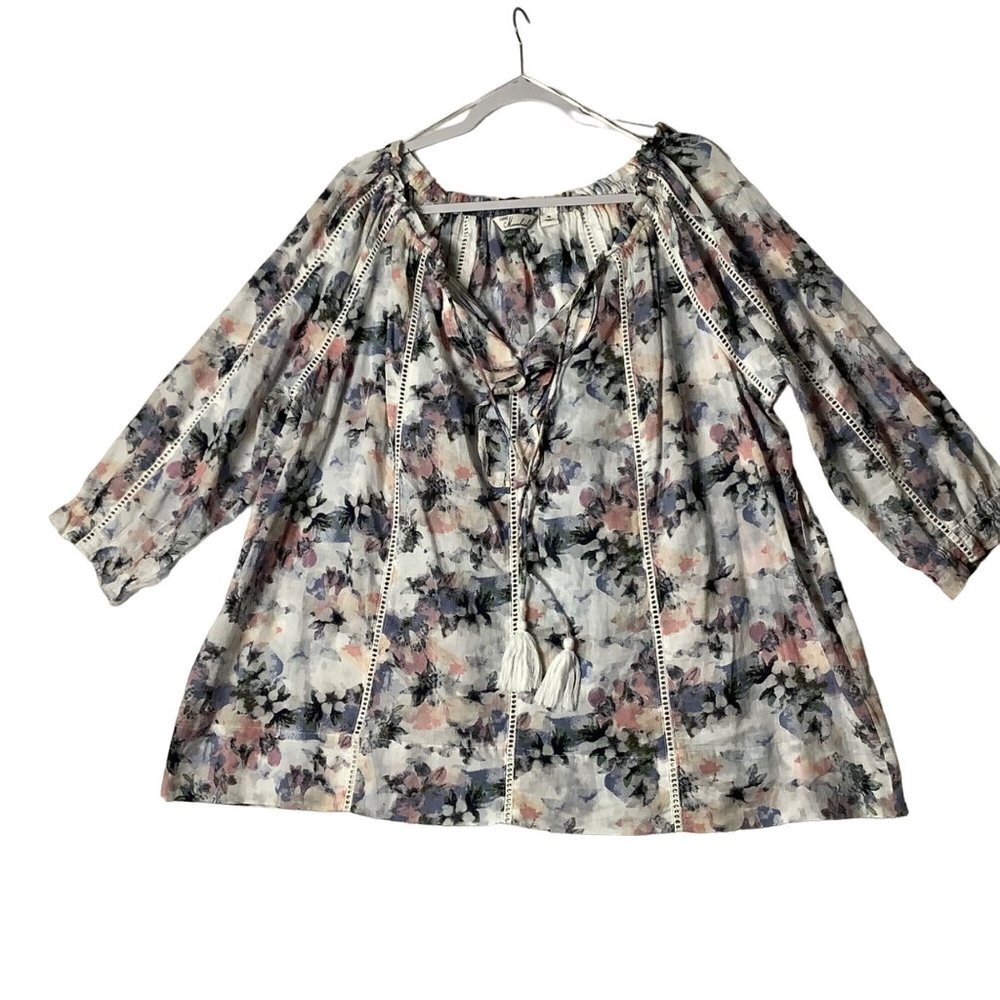 Caffé Marrakesh Women‎ Watercolor Flower Floral 3/4 Sleeve Tunic Blouse Sz XL